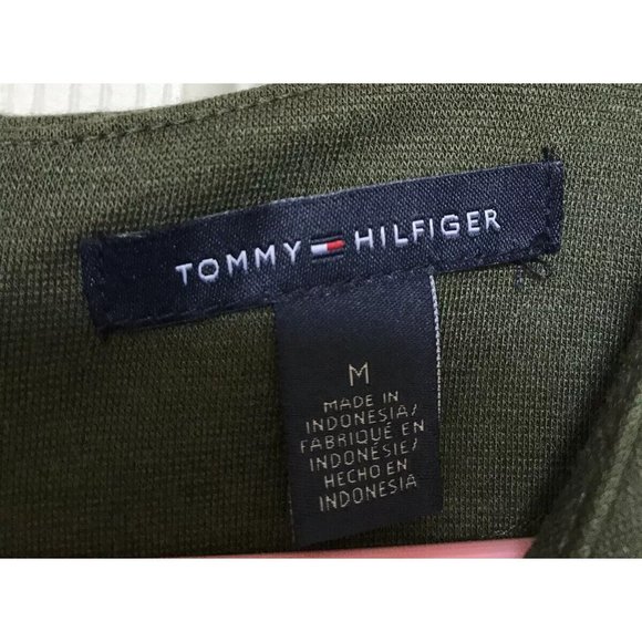 Tommy Hilfiger Olive Green Stretch Sheath Dress W/ Front Pockets Zipper Back - Picture 3 of 4